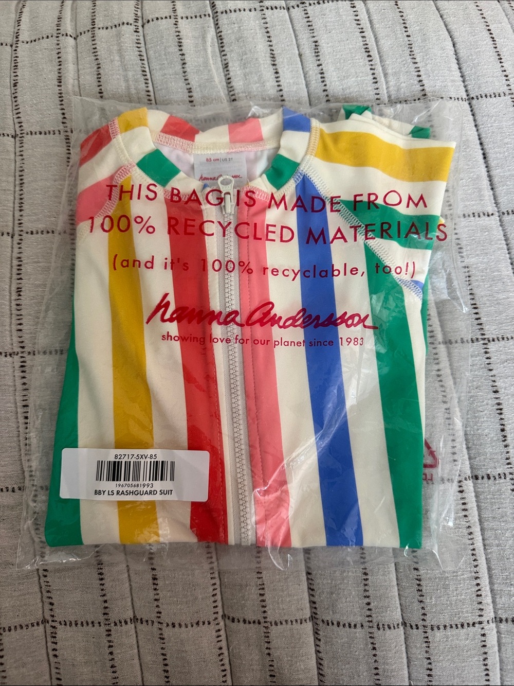 Hanna Andersson Rainbow Stripe Rashguard - Green, Yellow, Red, Blue, Pink, White